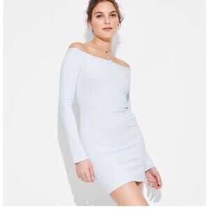 Wild Fable Off Shoulder Mini Dress Small Light Blue Bodycon Lace Soft Girl